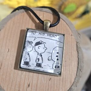 Charlie Brown & Linus Snowman Vintage Book Page Necklace Ooak New